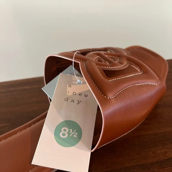 Women's Deidra Slide Sandals - A New Day™ Cognac Memory Foam Insole, Slip On - Picture 3 of 10